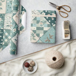 Turkos Quilt Rutig Cottagecore Blommig Presentpapper