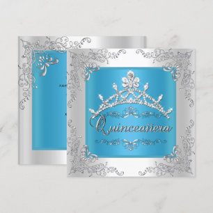 Turkos Quinceanera 15-års födelsedag Silver Tiara Inbjudningar