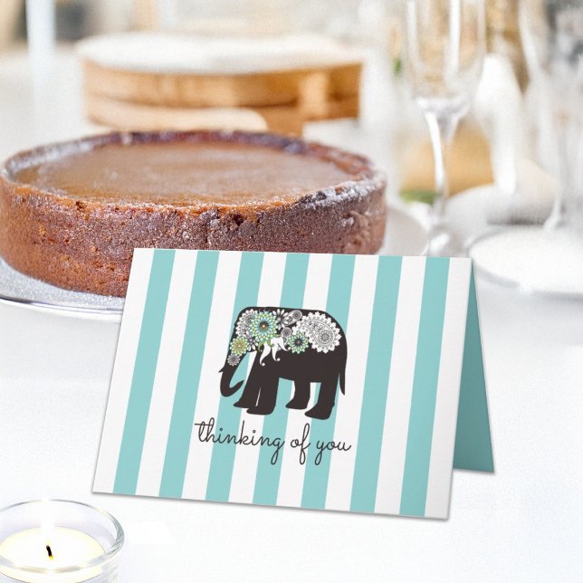 Turkos randig paisley elefant som tänker på dig kort (Skapare uppladdad)