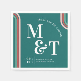 Turkos | Retro Sjuttiostripor | Bröllopsmonogram Pappersservett