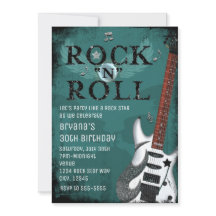 Turkos Rock N Roll Stjärna Födelsedagsfest Inbjudn
