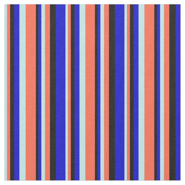 Turkos, Röd, Svart och Blå Linjer Mönster Tyg (Närbild)