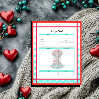 Turkos Röda Rosor Socker Dödskalle Receptkort Anteckningsblock