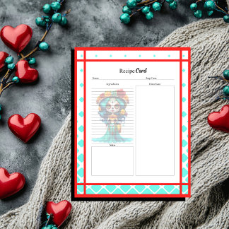 Turkos Röda Rosor Socker Dödskalle Receptkort Anteckningsblock