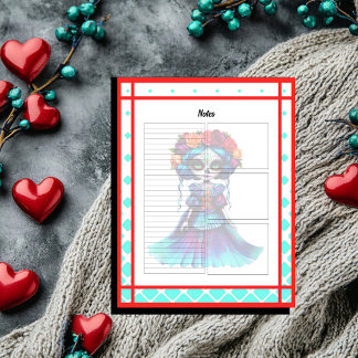 Turkos Röda Rosor Socker Skalle Anteckningar Anteckningsblock