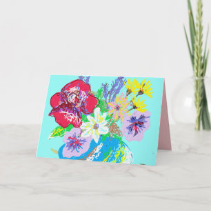 Turkos Ros och Prästkragar blommor i Vas Kort