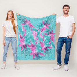 Turkos Rosa Abstrakt Hawaiianska Blommor Fleecefilt