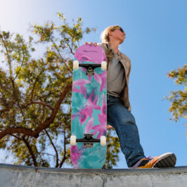 Turkos Rosa Abstrakt Hawaiianska Blommor Mini Skateboard Bräda 18,5 Cm