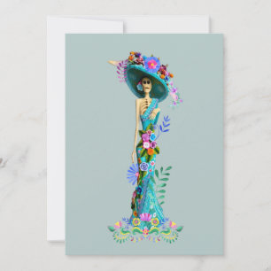 Turkos & Rosa Día de Muertos Elegant Catrina Julkort