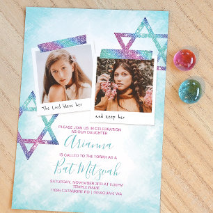 Turkos, Rosa Glitter Bat mitzvah inbjudan