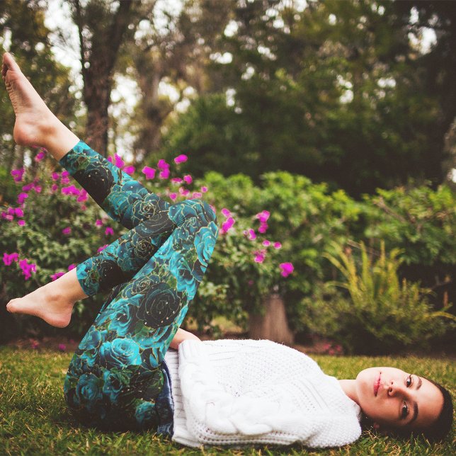 Turkos Rosa Guld Glitter Glam Blommig Boho Leggings (Skapare uppladdad)