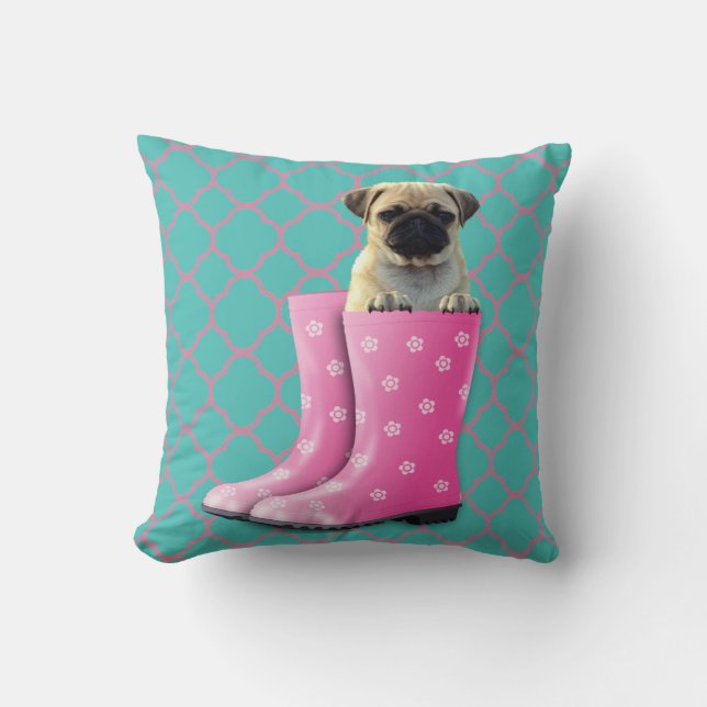 Turkos Rosa Home Decor PUG Kudde (Framsida)
