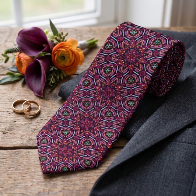 Turkos Rosa Lila Orange Kalejdoskop Mönster Slips (Skapare uppladdad)