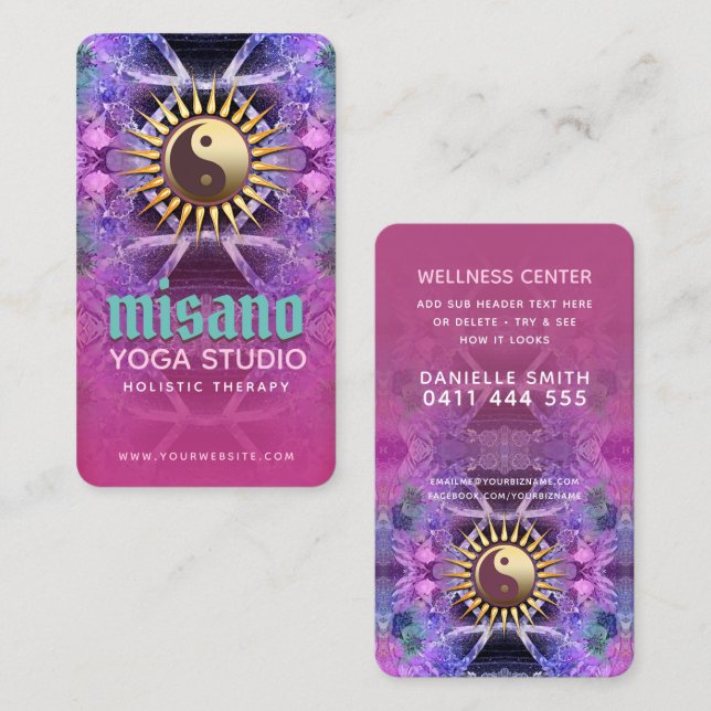 Turkos Rosa Lila Yin Yang Holistic Yoga Visitkort (Fram/baksida)