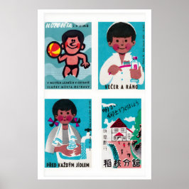 Turkos & Rosa Matchbox Etiketter Grid Print Poster