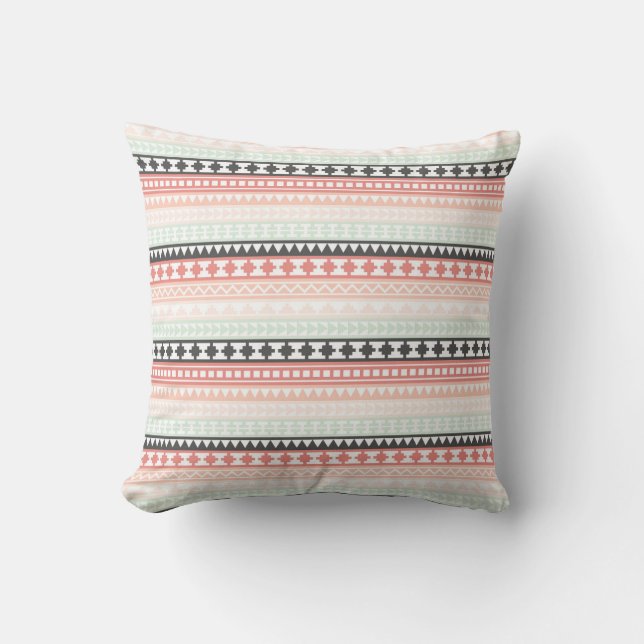 Turkos, Rosa och Grå Tribal Aztec Mönster Kudde (Framsida)