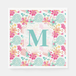 Turkos Rosa Pawarsent Blommigt monogram Napkins Pappersservett