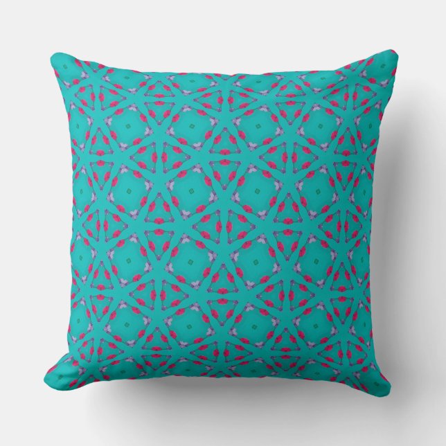 Turkos Rosa Retro Geometri Kudde (Framsida)