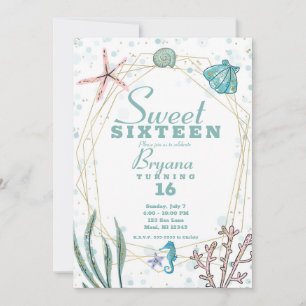 Turkos & Rosa Under havet Whimsical Sweet 16-fest Inbjudningar