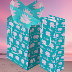 Turkos Rosa Vit Palm Aloha Tropisk