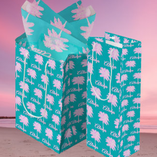 Turkos Rosa Vit Palm Aloha Tropisk 