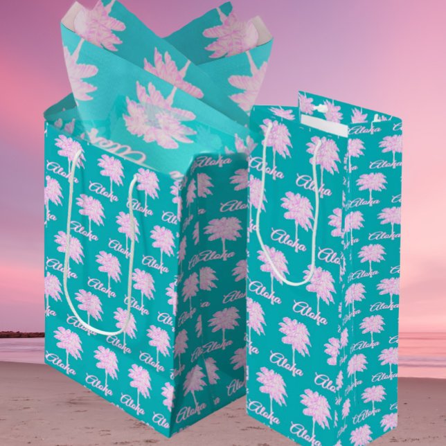 Turkos Rosa Vit Palm Aloha Tropisk  (Aloha and pink palm trees!)