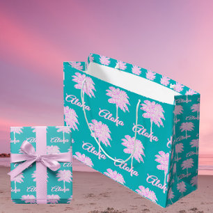 Turkos Rosa Vit Palm Aloha Tropisk