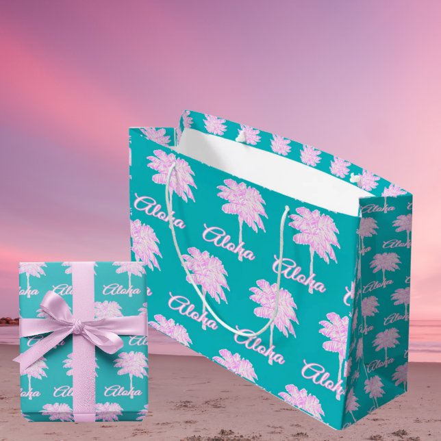 Turkos Rosa Vit Palm Aloha Tropisk  (Aloha and pink palm trees. Take me to the islands!)