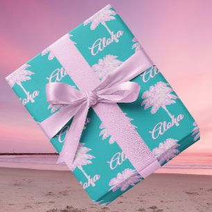 Turkos Rosa Vit Palm Aloha Tropisk Presentpapper