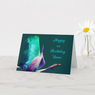 Turkos Rosenknopp Flower Personlig Birthday Kort