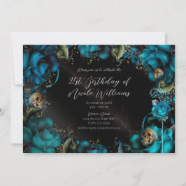 Turkos Rosor Döskallar Gotisk Födelsedagsfest Inbjudningar