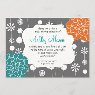 turkos, rosor och orange duschinbjudan inbjudningar