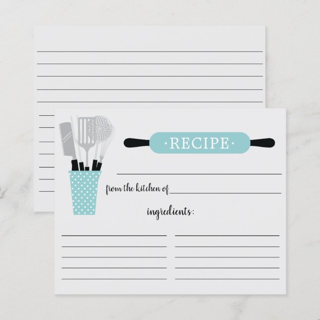 Turkos Rullningskärl Kökshandtag Receptkort (Fram/baksida)
