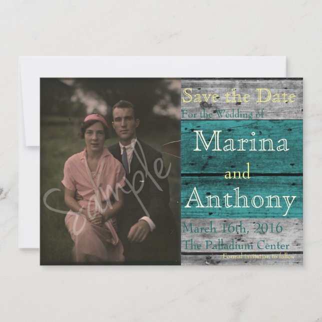 Turkos Rustic Stänk Spara datumnr 1 Datumet (Framsida)