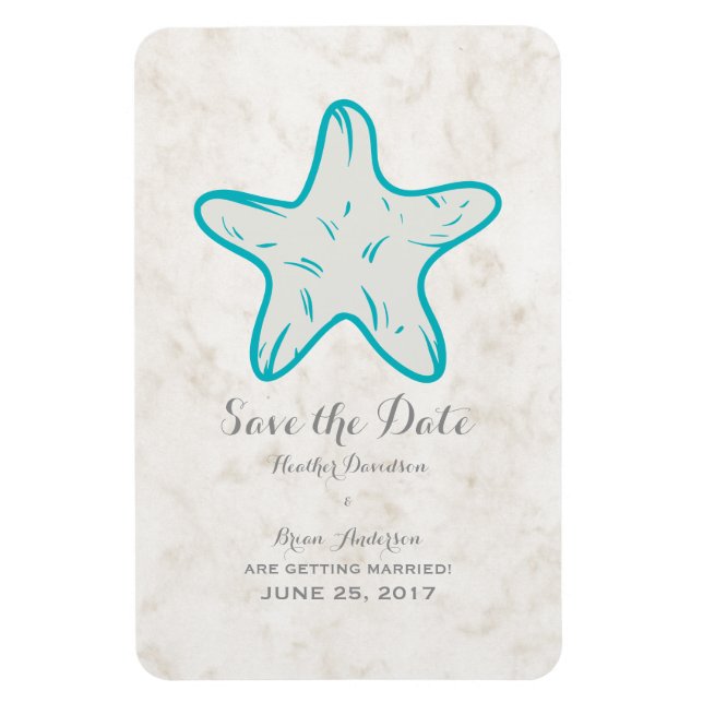 Turkos Rustic Starfish Spara datumet Magnet (Vertikal)