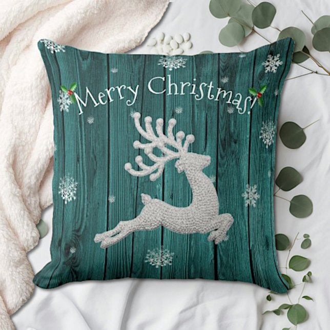 Turkos Rustik Jul Ren Kuddcover Kudde (Teal Rustic Christmas Reindeer Throw Pillow)