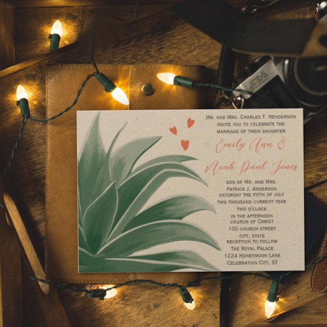 Turkos Rustik Trädgårds Bröllop Med Sukkulenter Inbjudningar (Skapare uppladdad)