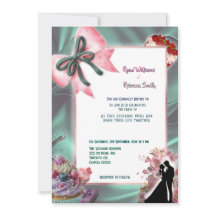 Turkos Satin & Rosa Band Bröllopsinbjudan
