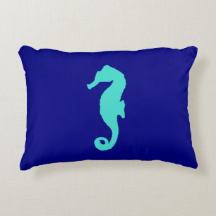 Turkos Seahorse on Navy Blue Coastal Decor Prydnadskudde