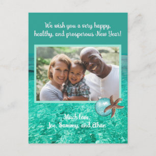 Turkos Seas Helgdag New Years Photo Postcard Helg Vykort