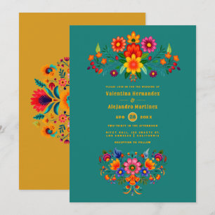 Turkos & Senap Mexikansk Folkkonst Fiesta Bröllop Inbjudningar
