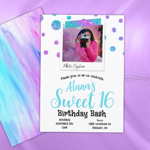 Turkos, Shock rosa Polka dots Sweet 16 Inbjudningar