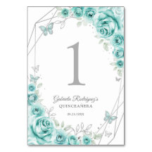 Turkos Silver Blommig Quinceanera