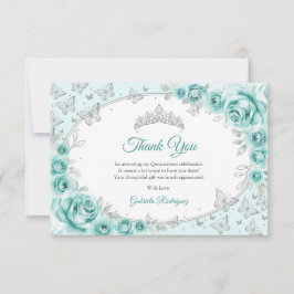 Turkos Silver Blommig Quinceanera Tack Kort