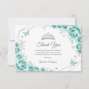 Turkos Silver Blommig Quinceanera Tack Kort