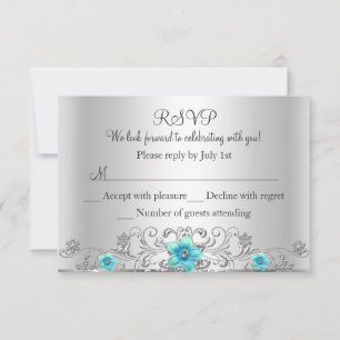 Turkos Silver Blommig Virvel RSVP OSA Kort