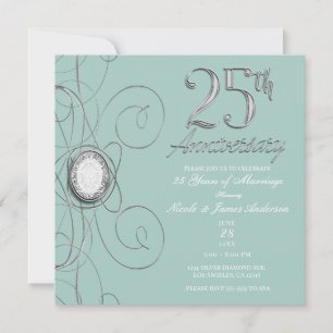 Turkos Silver Diamant 25 25-årsjubileum Fest Inbjudningar