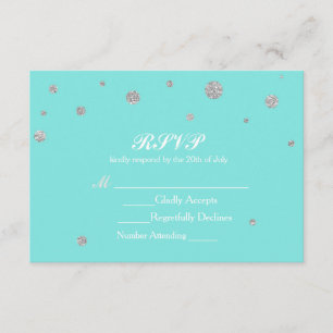Turkos & Silver Glitter Konfetti RSVP OSA Kort