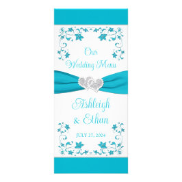 Turkos, Silver Kärlek Hearts Bröllop Menu Reklamkort