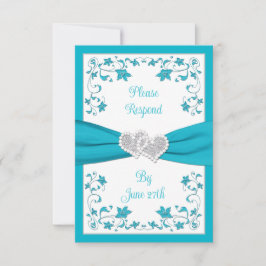 Turkos, Silver Kärlek Hearts Bröllop OSA Card 2 Inbjudningar